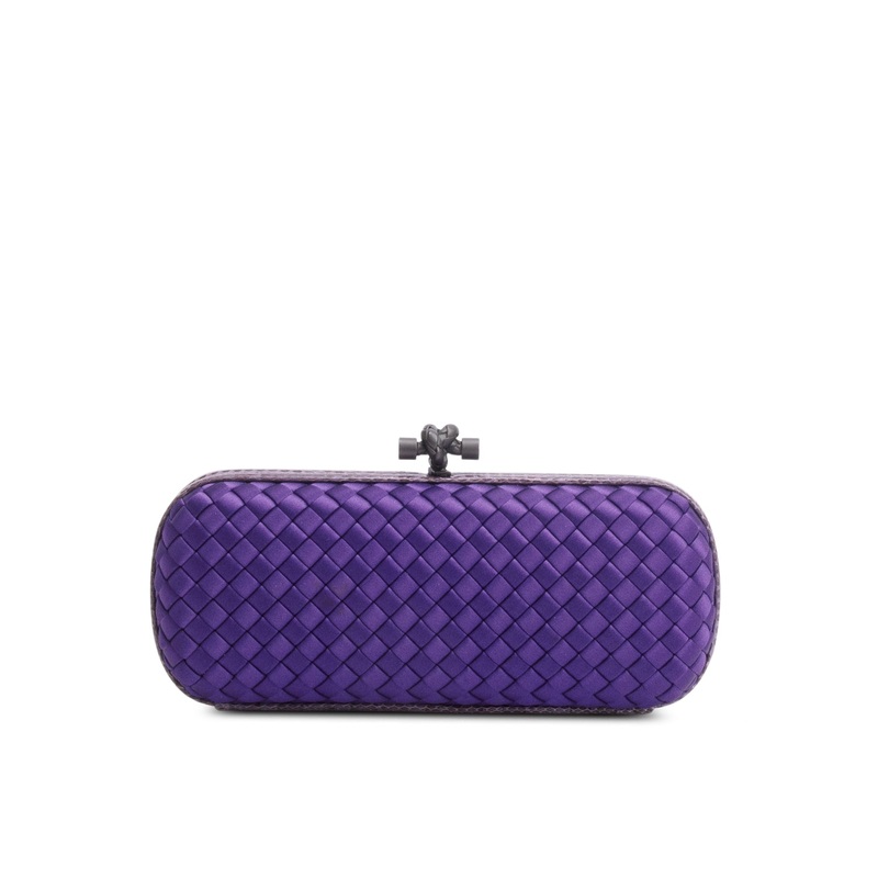 Bottega Veneta Purple Satin Ayers Intreccio Impero Stretch Knot Clutch