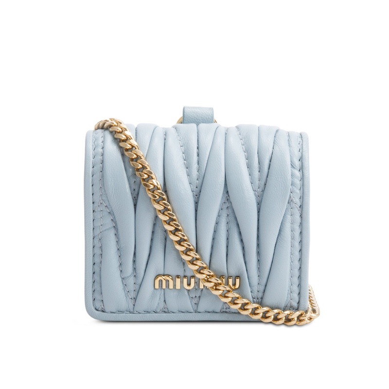 Miu Miu Blue Nappa Leather Airpod Case w/ Chain Strap & Box