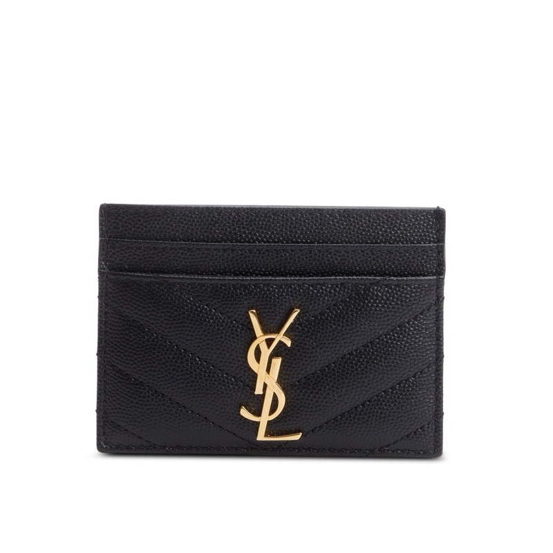 Saint Laurent 2023 Black Grain de Poudre Matelasse Chevron Leather Card Holder