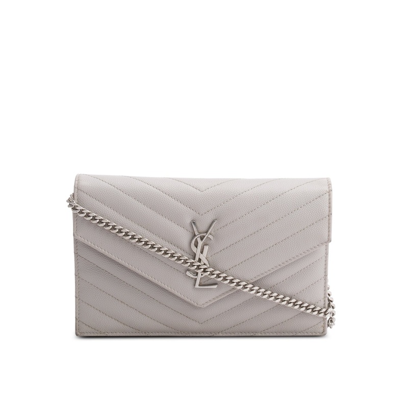 Saint Laurent Grey Cassandre Matelasse Envelope Chain Wallet